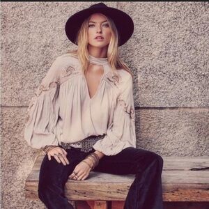 Free People Embroidered Blouse - Cream